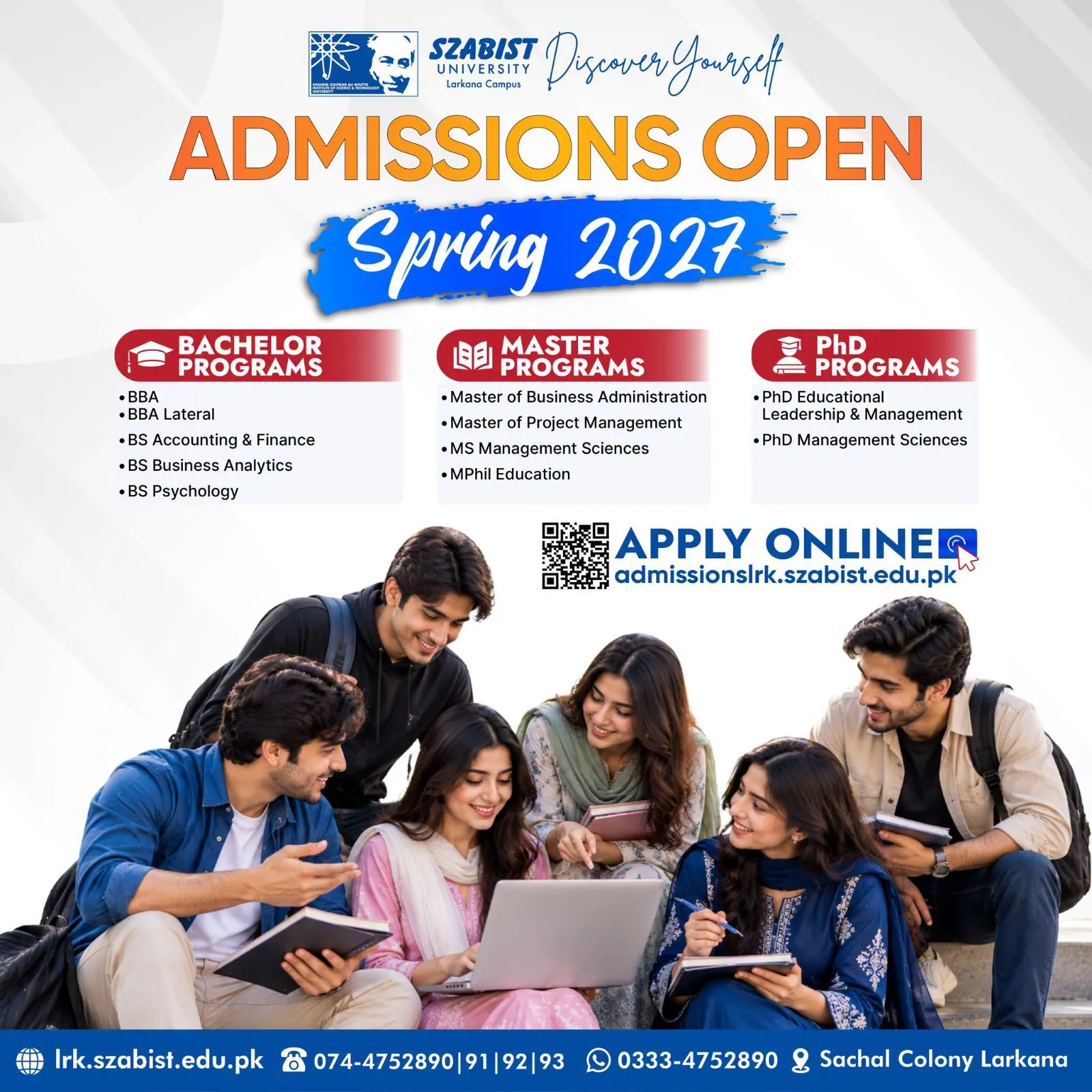 Click to view admission details SZABIST University Larkana Campus Admission Notice Fall Admission 2026