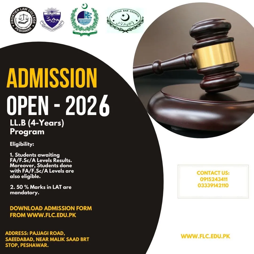 Click to view admission details FRONTIER LAW COLLEGE PESHAWAR Admission Notice Admissions Fall 2026