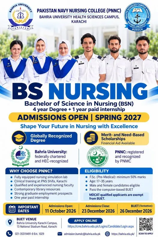 Pak Navy Nursing College PNNC Karachi  Admission Notice BSN Admissions 2026