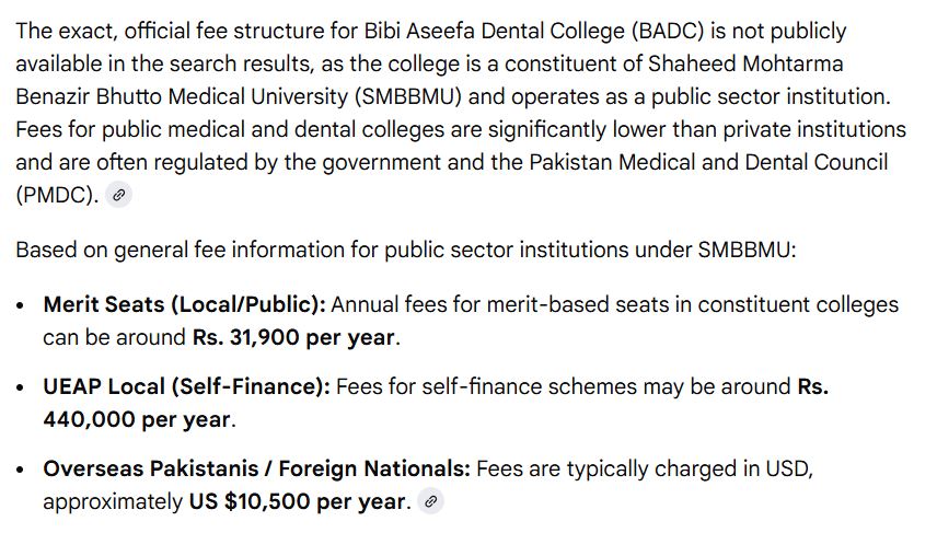 Bibi Aseefa Dental College (BADC) MBBS Fee Structure 2026