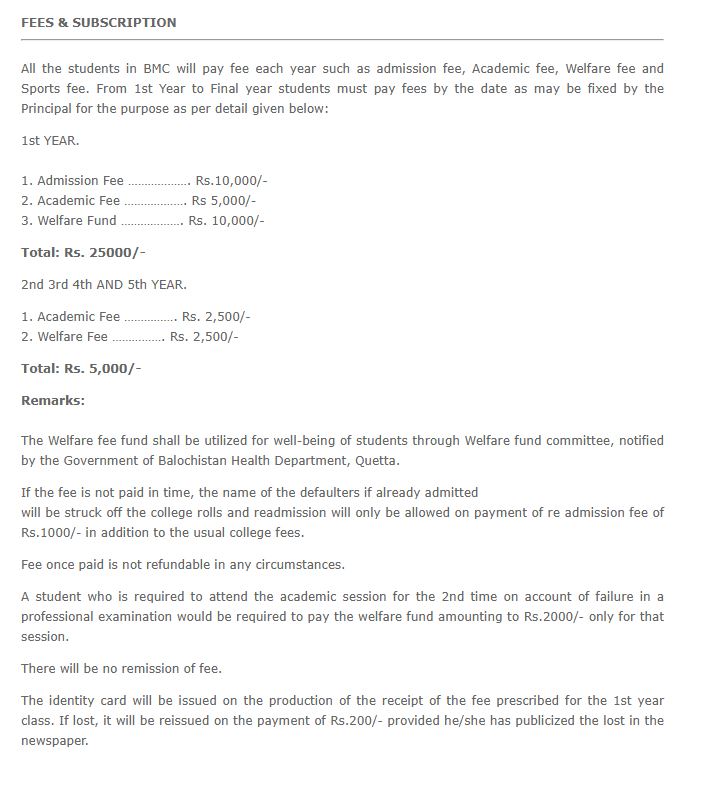 Bolan Medical College Dental Section (University Dental College) (BMC-DS) MBBS Fee Structure 2026