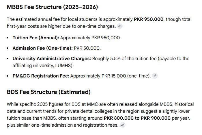Muhammad Medical College (MMC-MPK) MBBS Fee Structure 2026