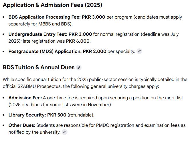 School of Dentistry, Shaheed Zulfiqar Ali Bhutto Medical University (SOD-SZABMU) MBBS Fee Structure 2026