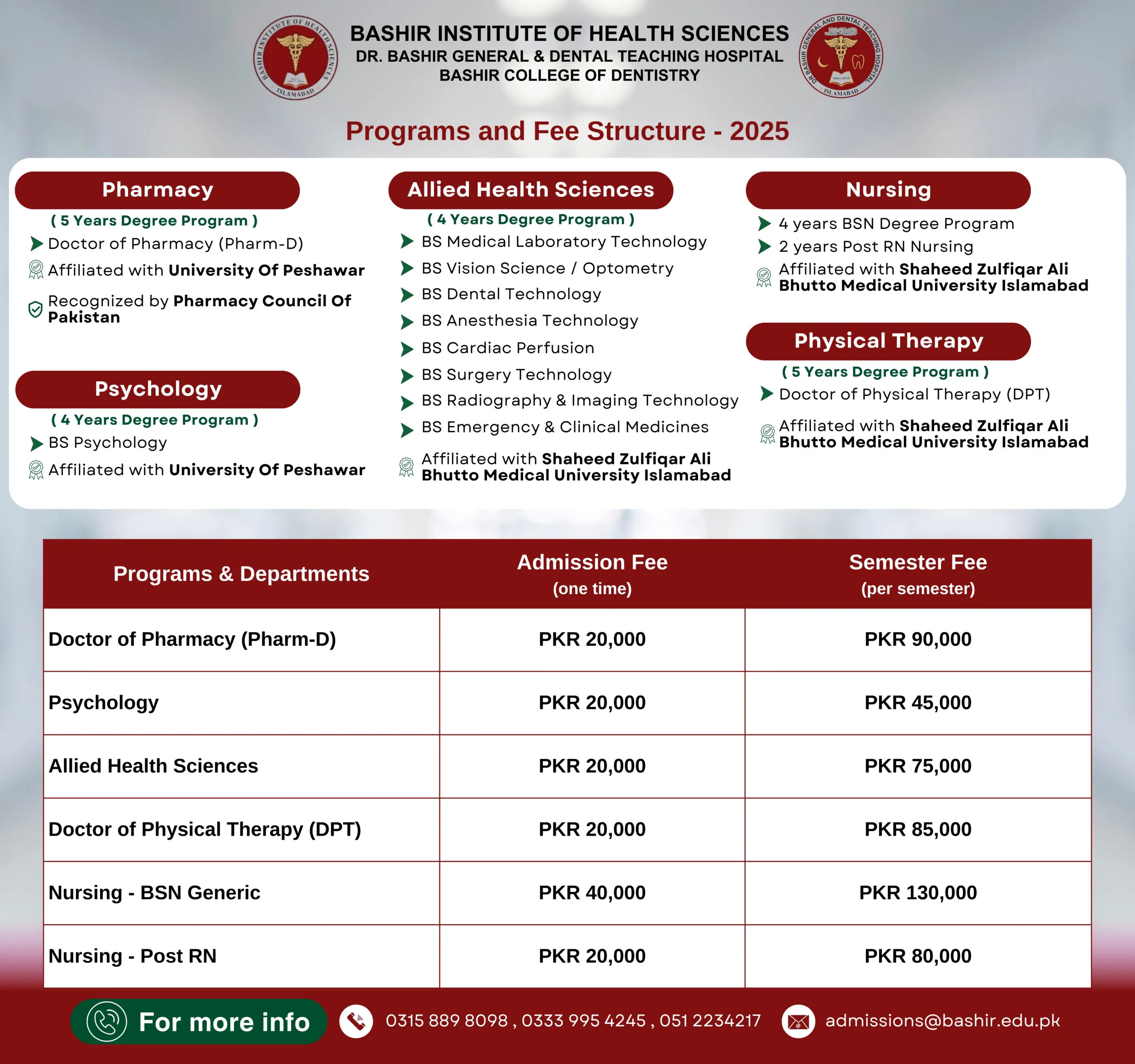 Bashir College of Dentistry Islamabad (BCD) fee structure for BDS Admission 2026 Bashir College of Dentistry Islamabad (BCD) fee structure for BDS Admission 2026