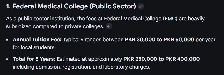 Federal Medical & Dental College (FMDC) MBBS Fee Structure 2026
