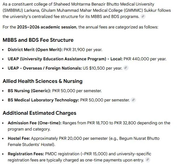 Ghulam Muhammad Mahar Medical College (GMMMC) MBBS Fee Structure 2026