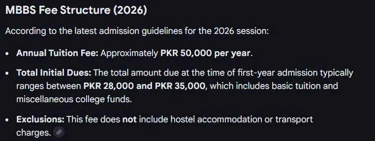 Mohtarma Benazir Bhutto Shaheed Medical College (MBBSMC) MBBS Fee Structure 2026