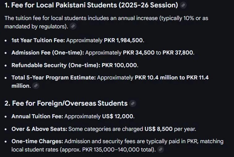 Pak International Medical College (PIMC) MBBS Fee Structure 2026