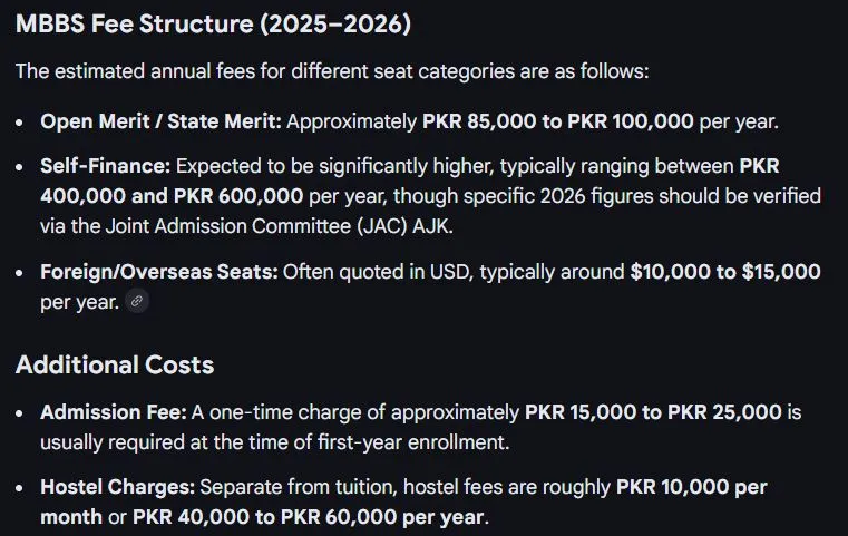 Poonch Medical College (PMC) MBBS Fee Structure 2026
