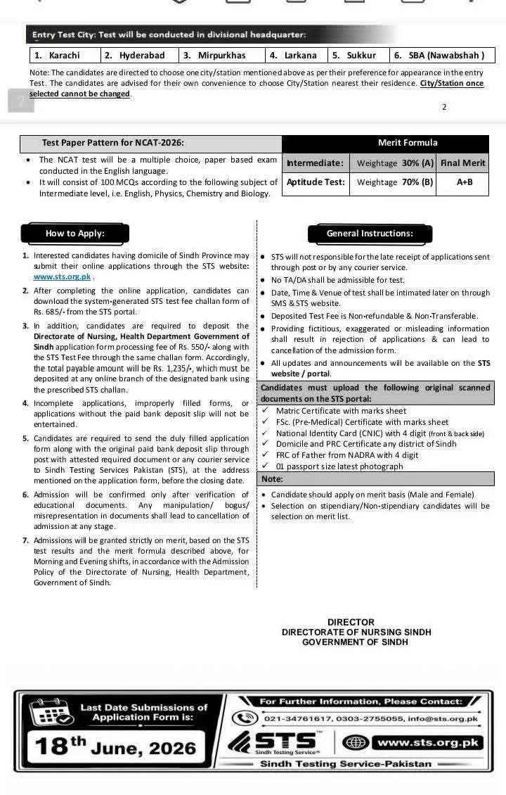 College of Nursing, Sanghar fee structure for BS Nursing BSN Admissions 2026
