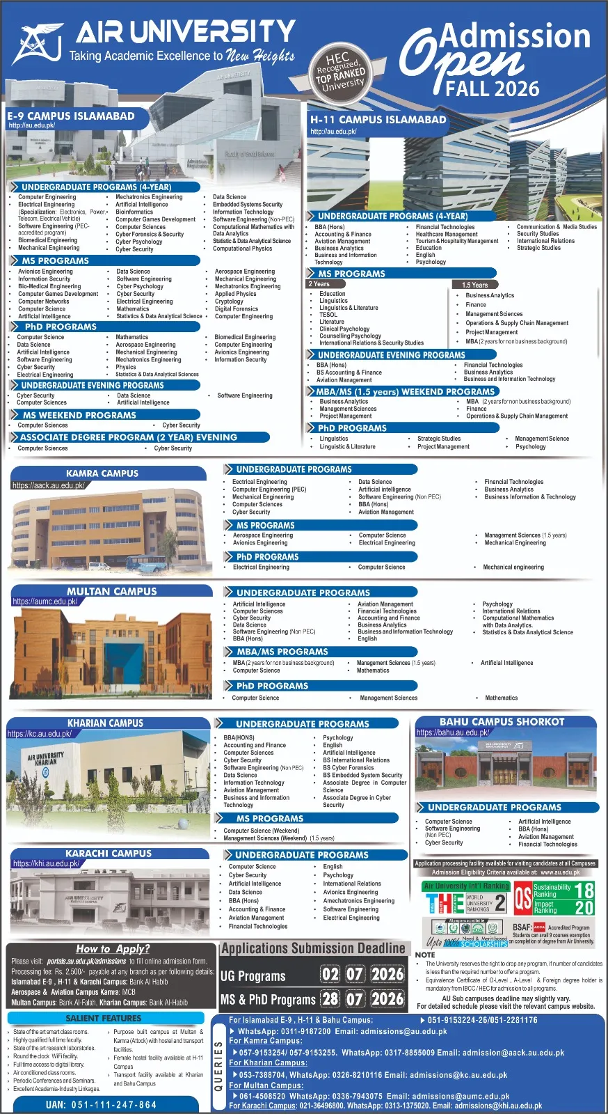 Air University Shorkot Bahu Campus (AU) Fee Structure 2026
