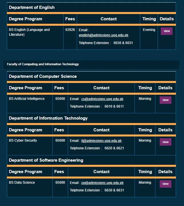 University of Gujrat (UOG) fee structure for BS Admission 2026 University of Gujrat (UOG) fee structure for BS Admission 2026