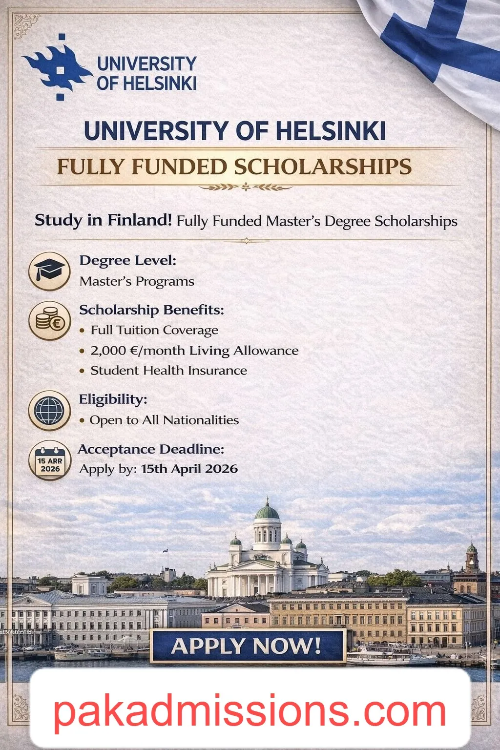 University of Helsinki Fully Funded Master’s Scholarships 2026 for International Students