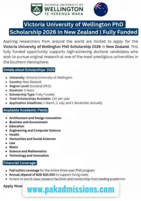 The Victoria University of Wellington PhD Scholarship 2026 (Fully Funded) Scholarship Information