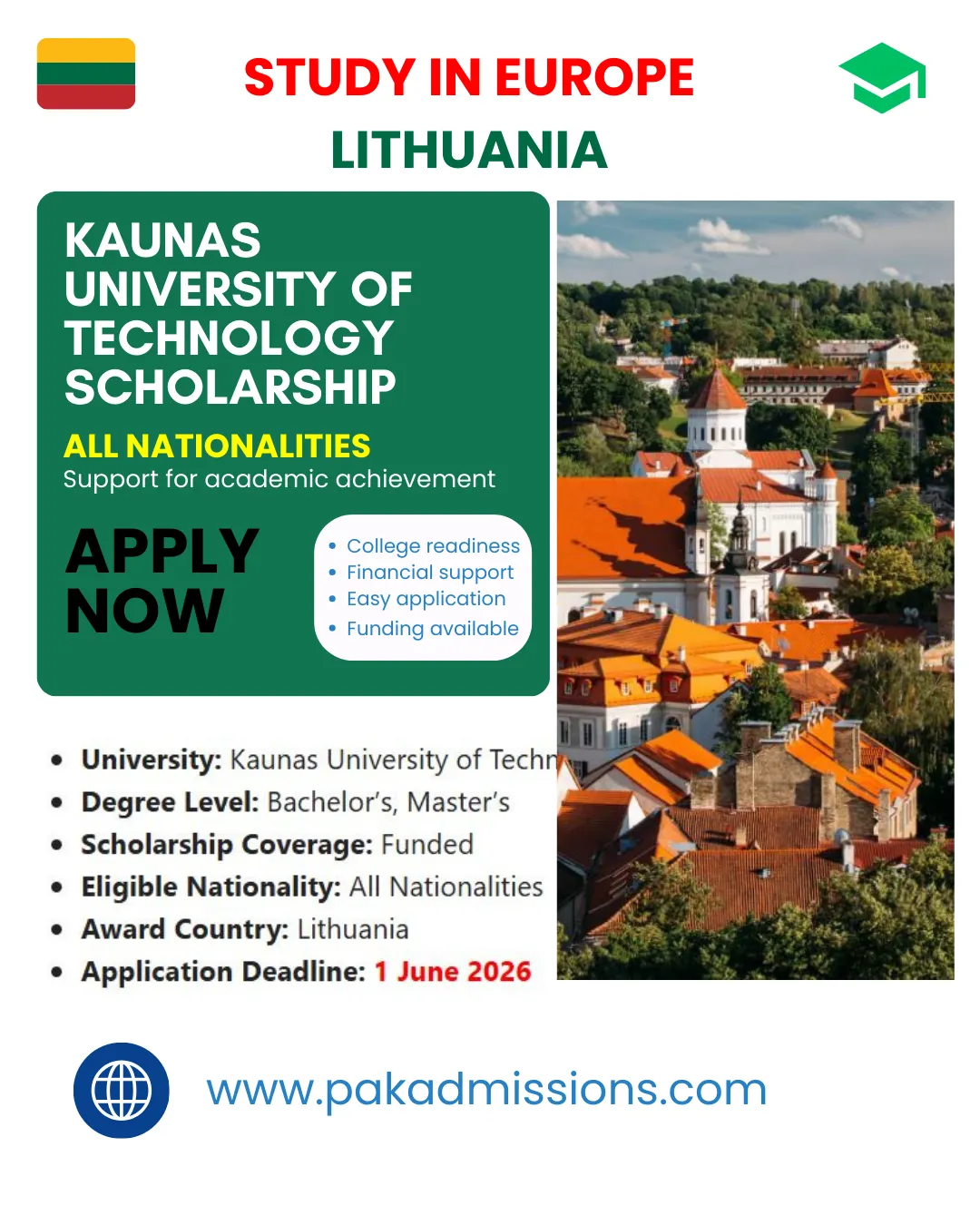 Kaunas University of Technology Lithuania Scholarship for International Students Scholarship Information