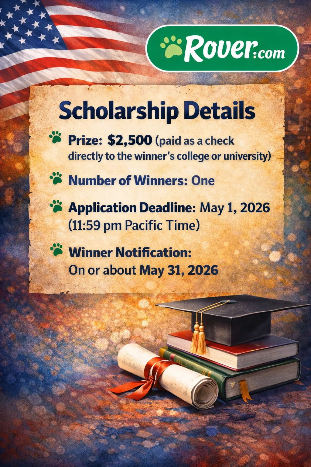 Rover.com Scholarship 2026 - Win $2,500 Prize Scholarship Information