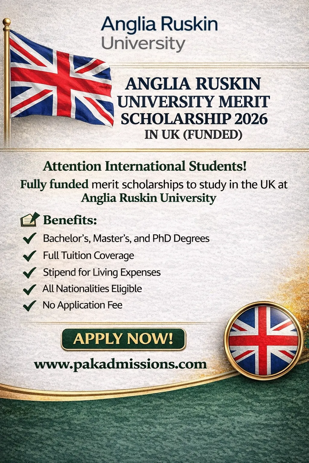 Anglia Ruskin University Scholarships in UK  Scholarship Information
