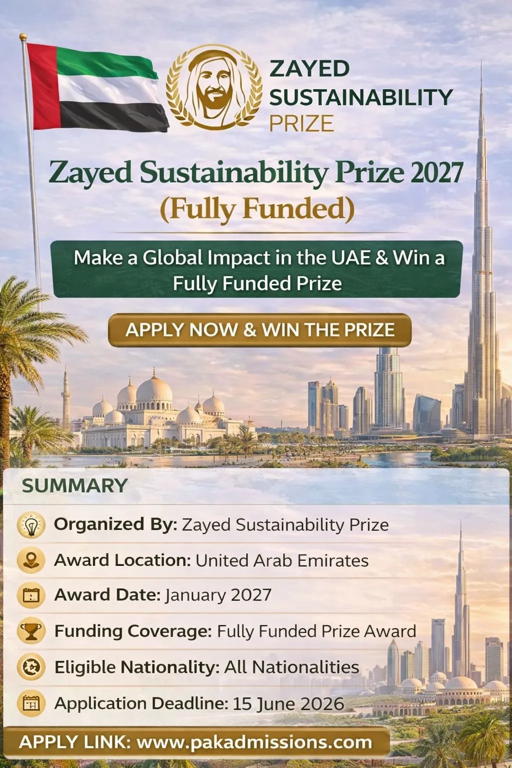 Zayed Sustainability Prize 2027 in UAE Scholarship Information