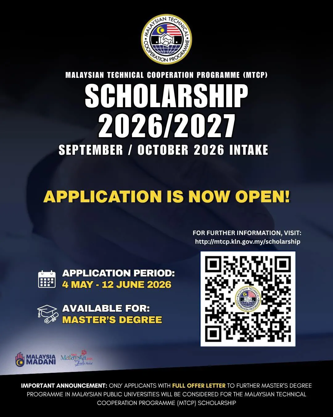 Malaysian Technical Cooperation Programme (MTCP) Scholarship