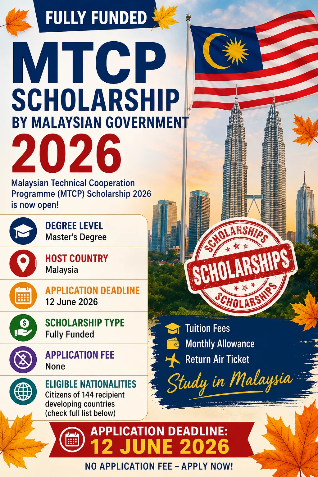 The MTCP Scholarship is sponsored by the Malaysian Government Scholarship Information The MTCP Scholarship is sponsored by the Malaysian Government Scholarship Information