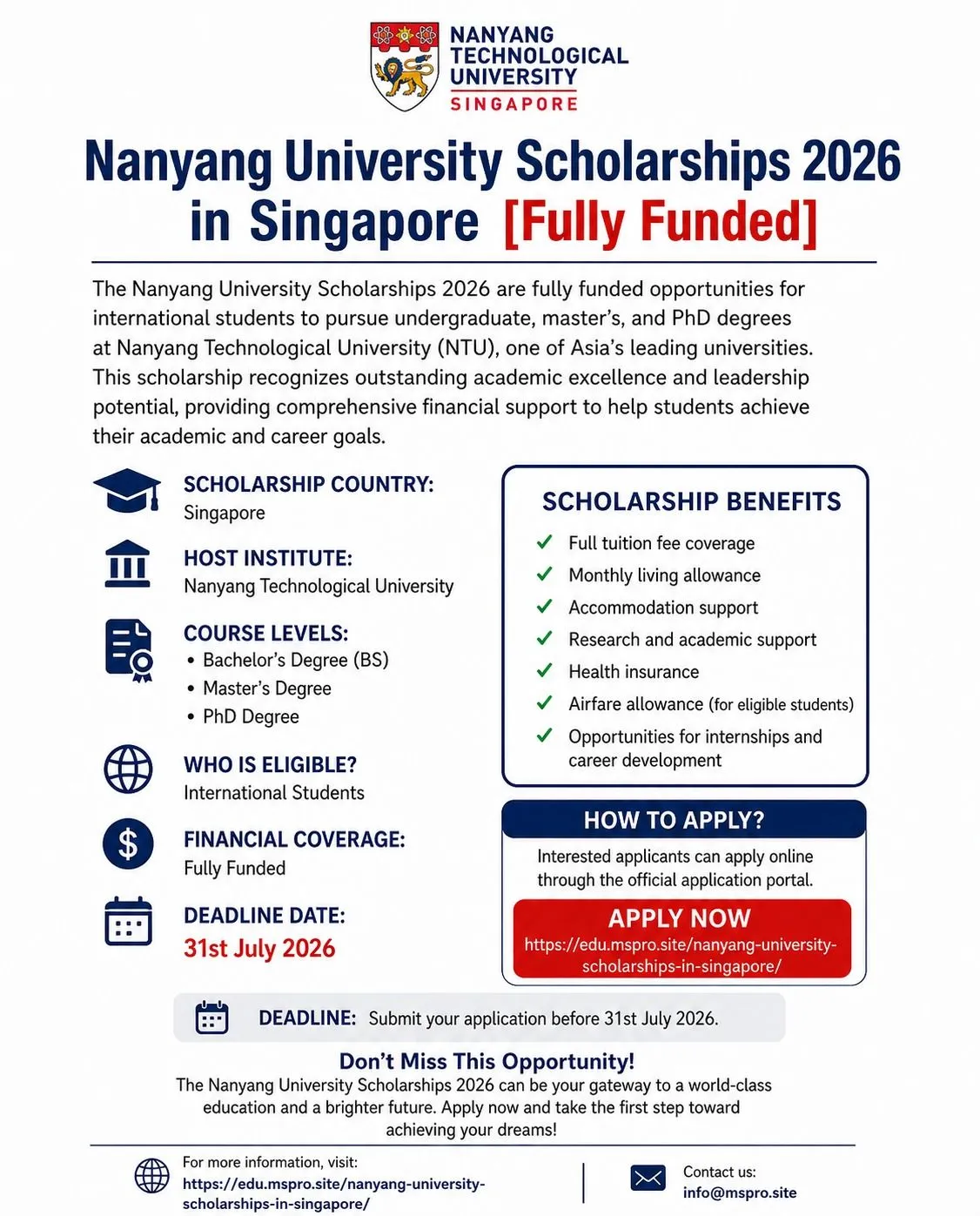 Nanyang University Scholarships 2026 in Singapore Scholarship Information Nanyang University Scholarships 2026 in Singapore Scholarship Information
