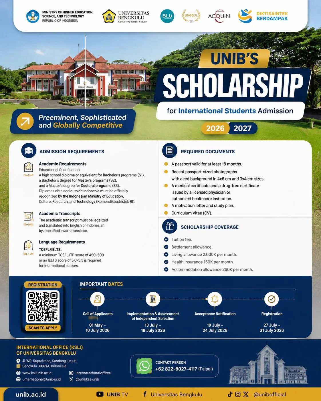 UNIB’s Scholarship for International Students in Indonesia