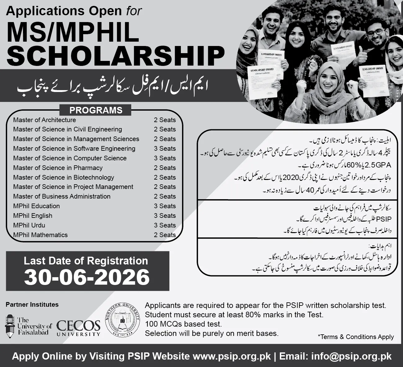 PSIP MS/MPhil Scholarship 2026 – Fully Funded for Punjab Students Scholarship Information