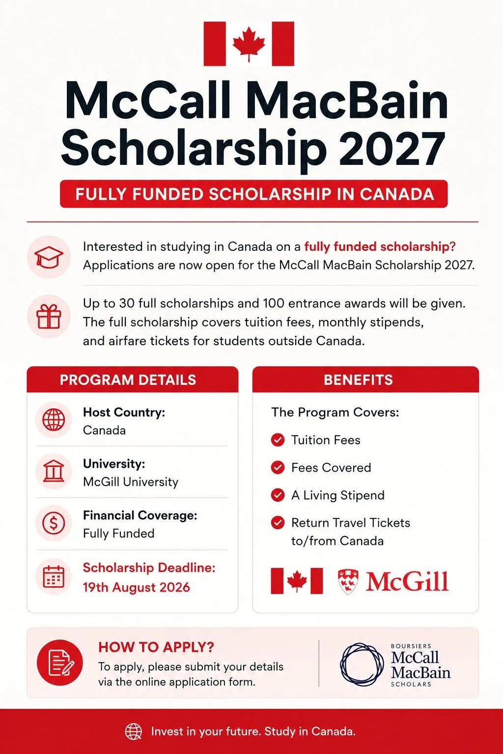 McCall MacBain Scholarship 2027 in Canada