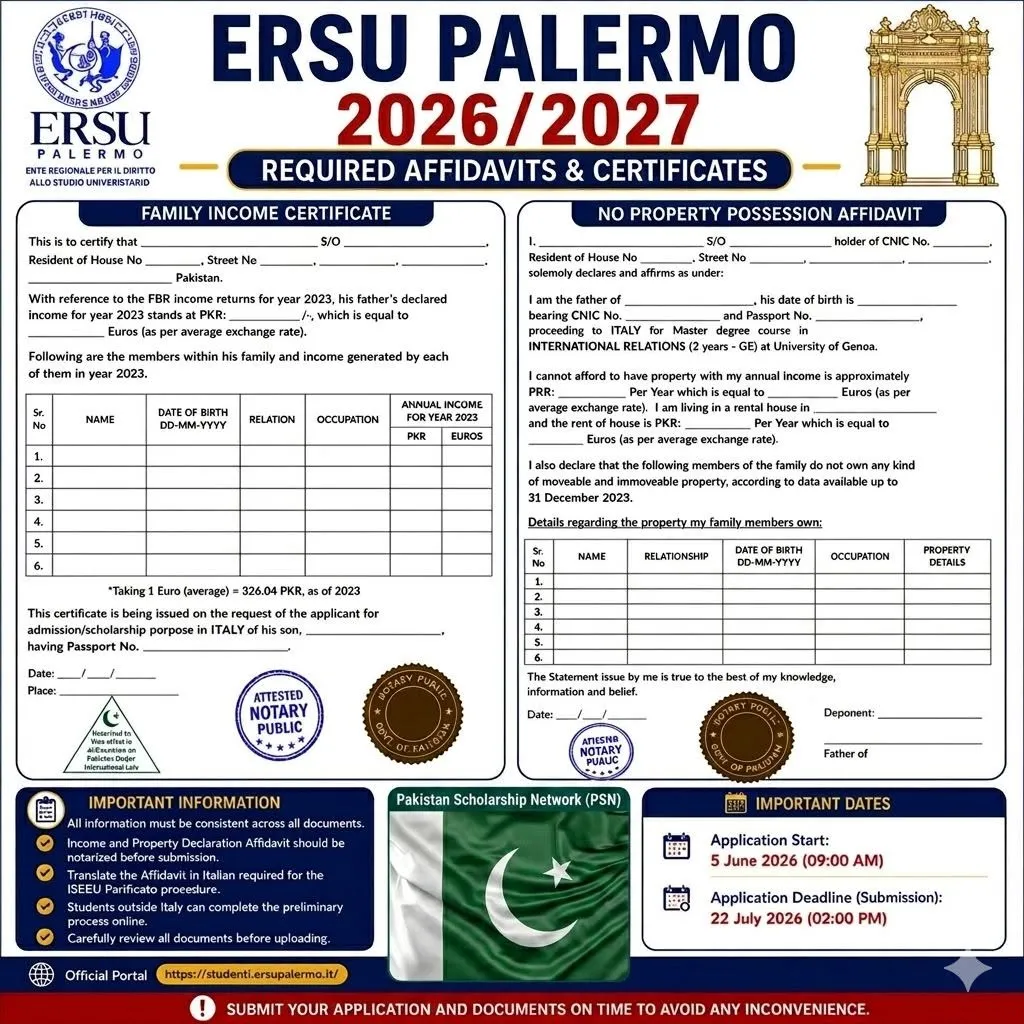 ERSU PALERMO SCHOLARSHIP 2026/27 in Italy