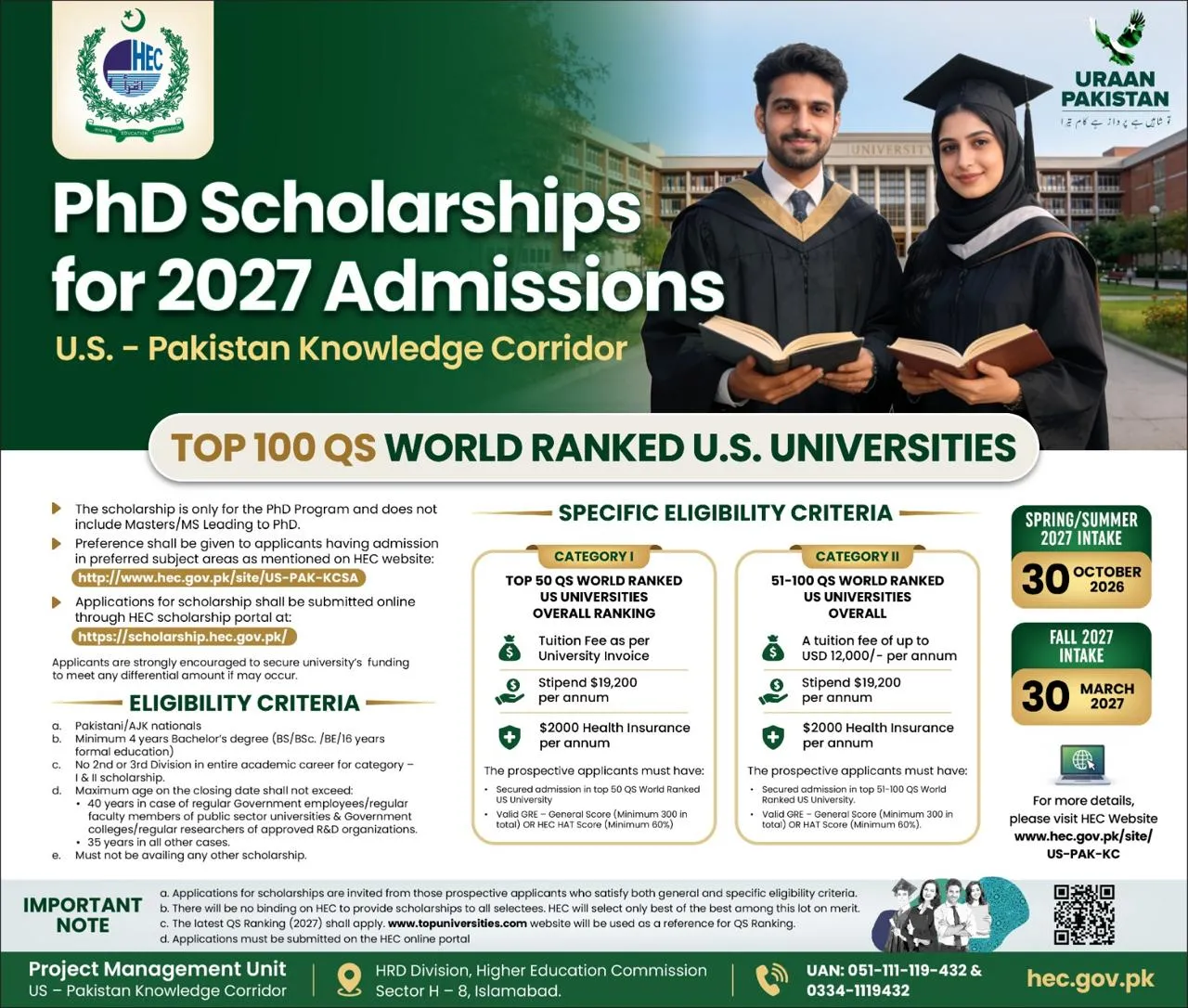 HEC US-Pakistan Knowledge Corridor PhD Scholarship