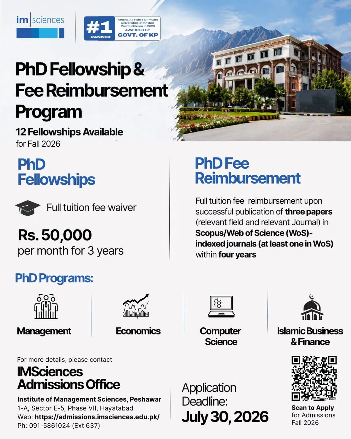 IMSciences Peshawar PhD Fellowship Scholarship Information IMSciences Peshawar PhD Fellowship Scholarship Information