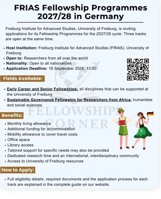 FRIAS Fellowship Programmes 2027 28 Fully Funded Germany Research Scholarship Information