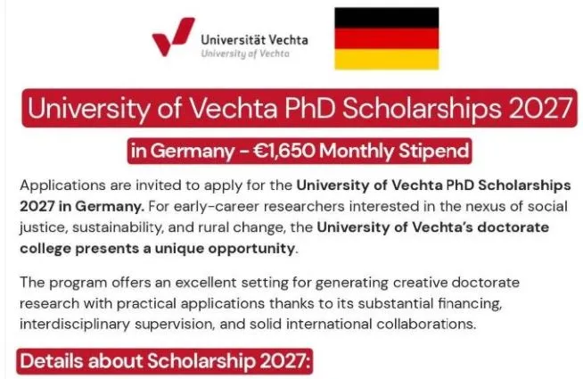 University of Vechta PhD Scholarships 2027 in Germany Scholarship Information University of Vechta PhD Scholarships 2027 in Germany Scholarship Information