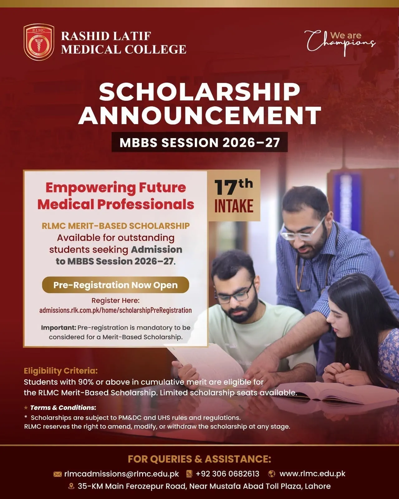 Rashid Latif Med College MBBS 2026 27 Merit Based Scholarship Scholarship Information Rashid Latif Med College MBBS 2026 27 Merit Based Scholarship Scholarship Information